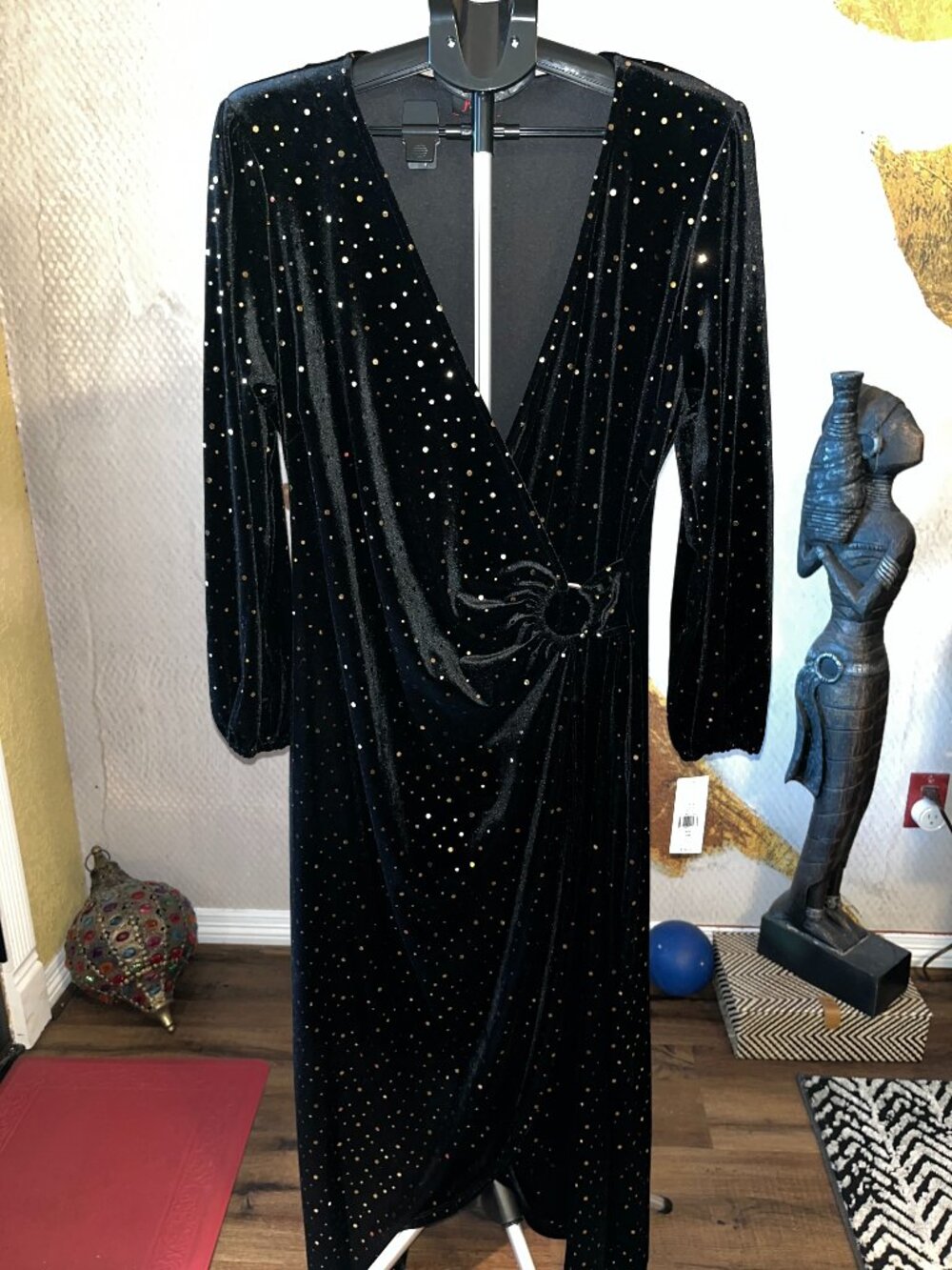 Black Velvet Faux-wrap Cocktail Dress